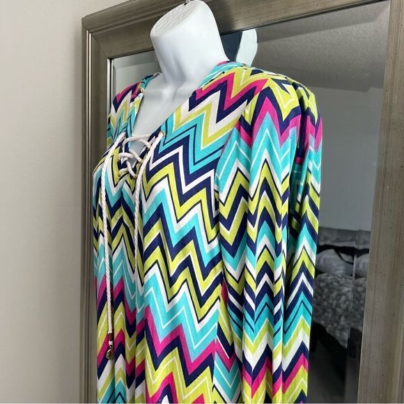 Macbeth Collection Margaret Joseph's Multicolor Hooded Tunic Dress Coverup Sz M - Picture 4 of 8